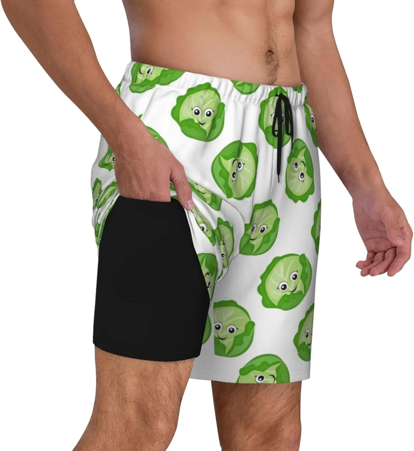 Bright Cabbage Cute Eyes Funny Funny Men's Swim Trunks Board Shorts Quick Dry-