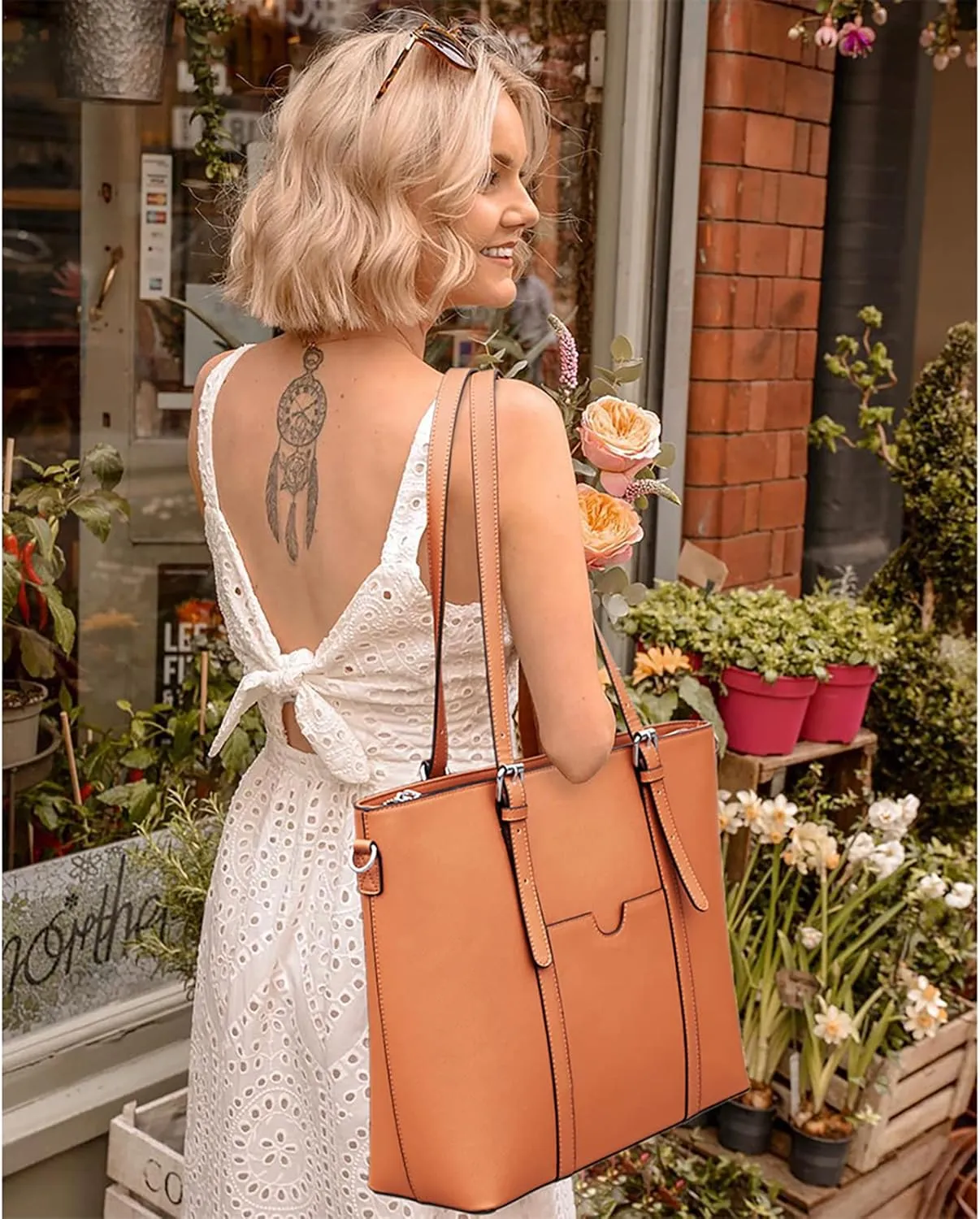 BROMEN Women Briefcase 15.6 inch Laptop Tote Bag Vintage Leather Handbags Shoulder Work Purses