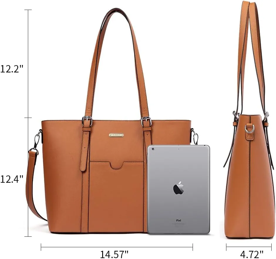 BROMEN Women Briefcase 15.6 inch Laptop Tote Bag Vintage Leather Handbags Shoulder Work Purses