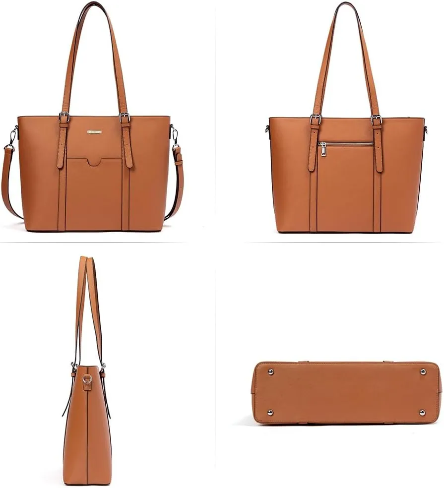 BROMEN Women Briefcase 15.6 inch Laptop Tote Bag Vintage Leather Handbags Shoulder Work Purses