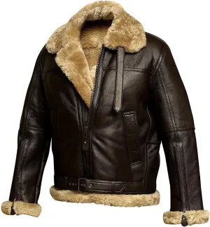 Brown Aviator Goatskin Shearling Style Vintage Bomber Flight Jacket for Men (Color : Brown, Size : 3X-Large)
