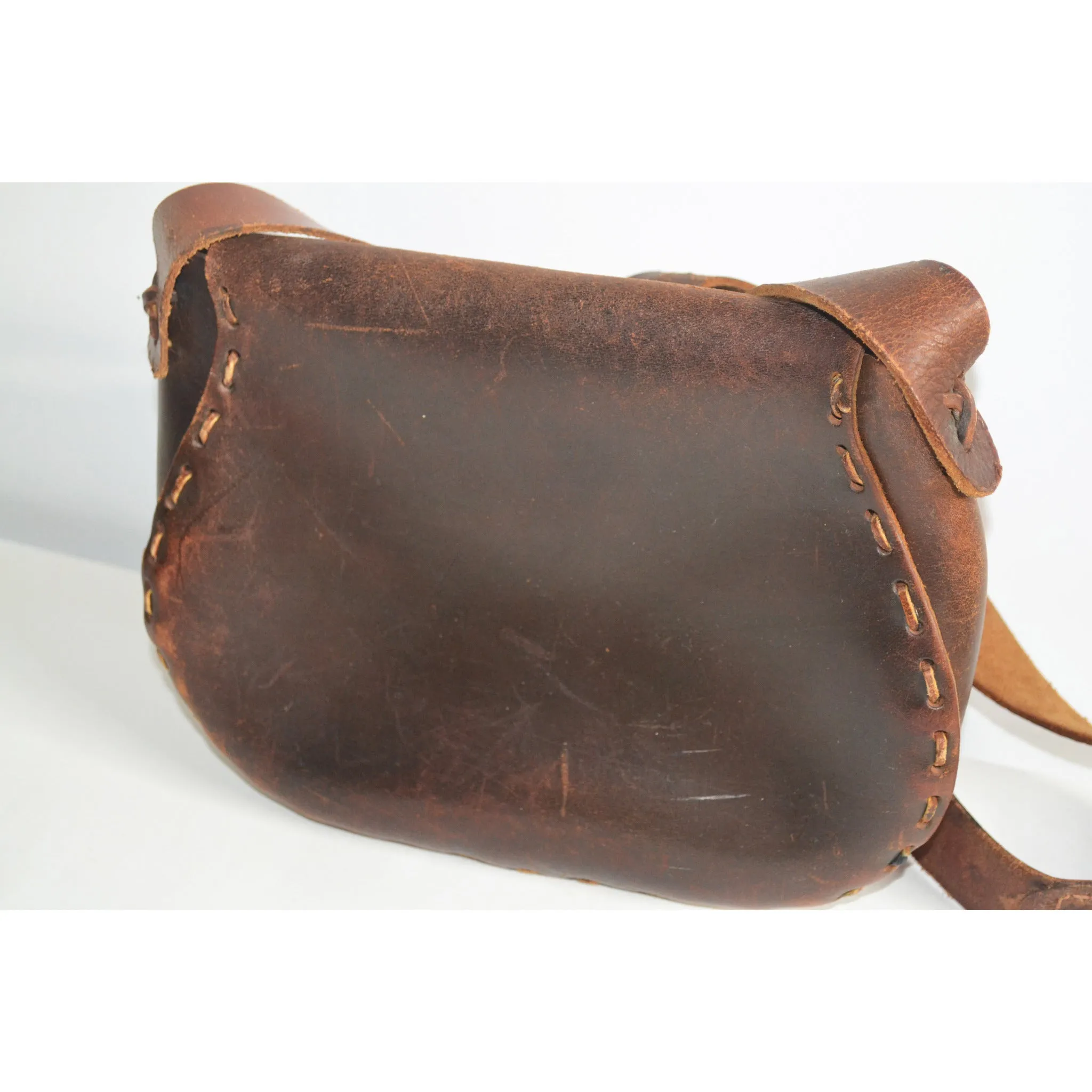 Brown Tooled Leather Mushroom Hippy Purse