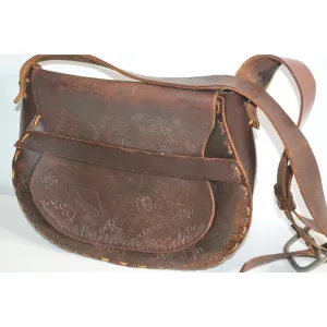 Brown Tooled Leather Mushroom Hippy Purse