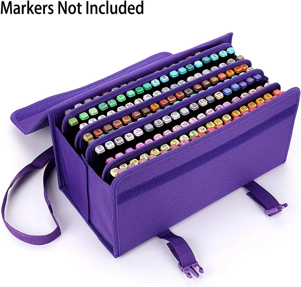 BTSKY New 171 Slots Marker Case Lipstick Organizer-Canvas Markers Holder for Markers and Sketch Markers Purple