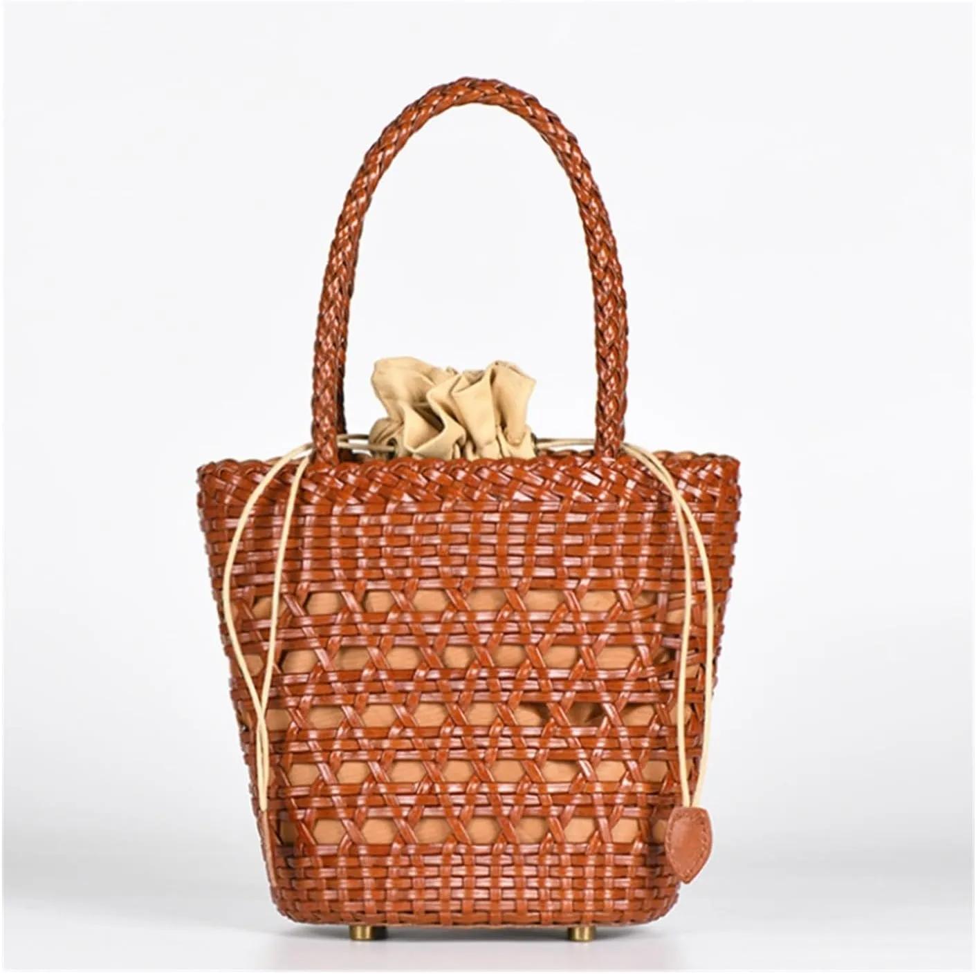 Bucket Women's Bag Messenger Shoulder Bag Cowhide Hollow Woven Bag Summer Casual Inner Fabric Vintag Shopping Bag(A1)