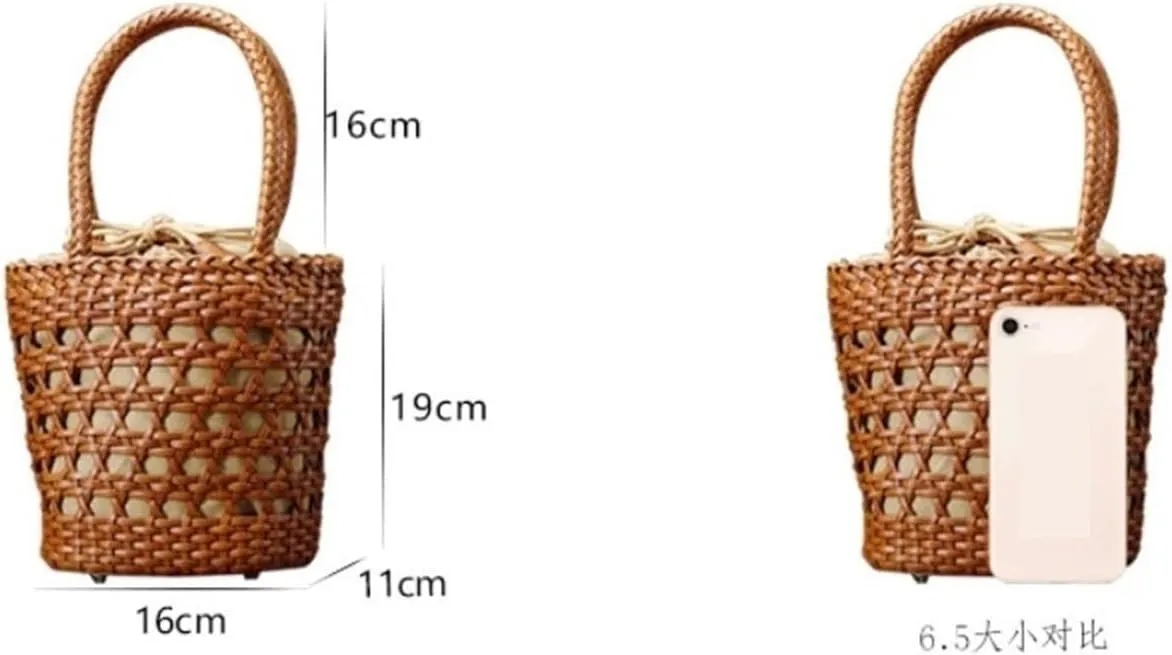 Bucket Women's Bag Messenger Shoulder Bag Cowhide Hollow Woven Bag Summer Casual Inner Fabric Vintag Shopping Bag(A1)