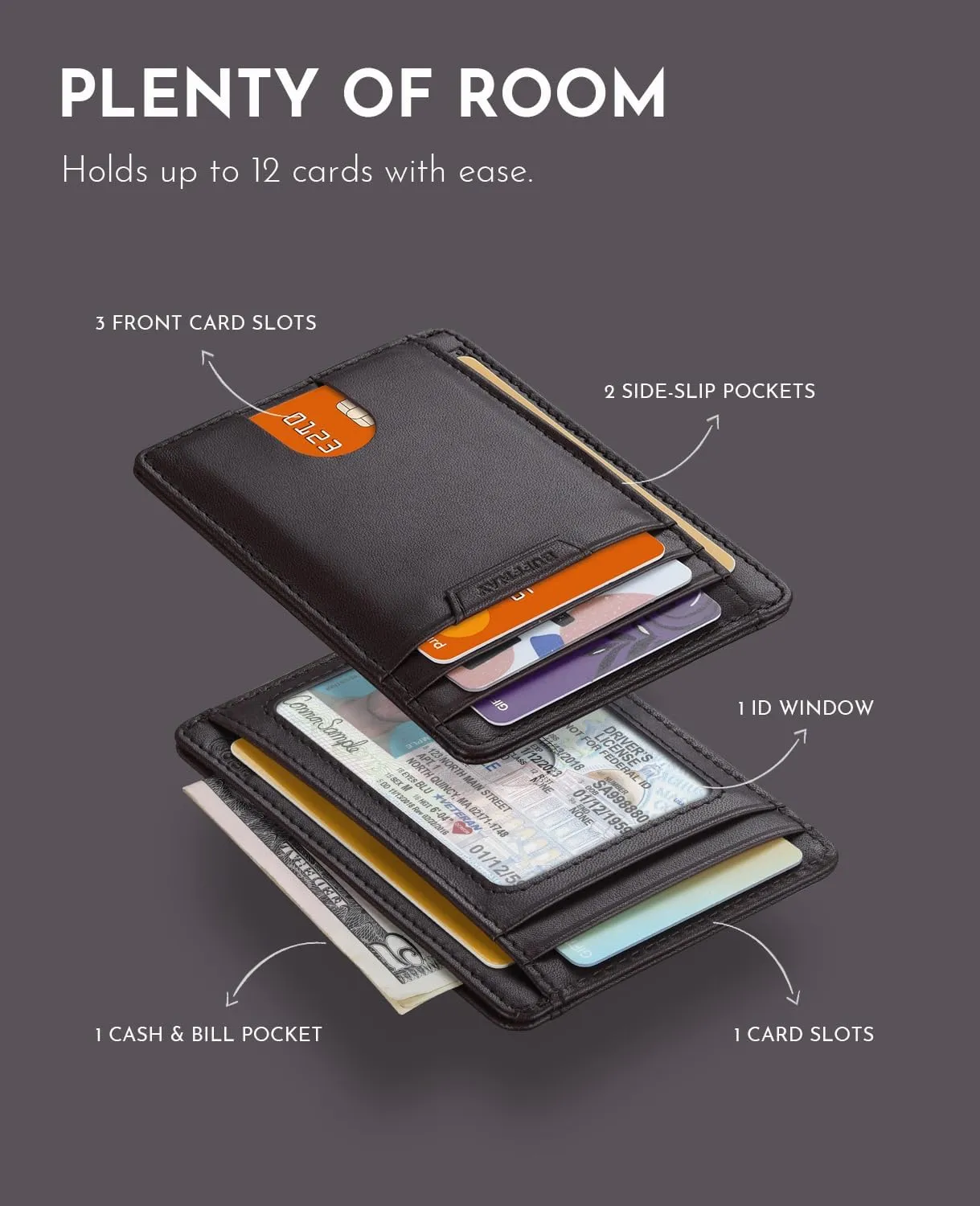 Buffway Slim Wallet for Men Women Minimalist Small Leather Front Pocket Wallets with RFID Blocking and Gifts Box - Bassa Chocolate