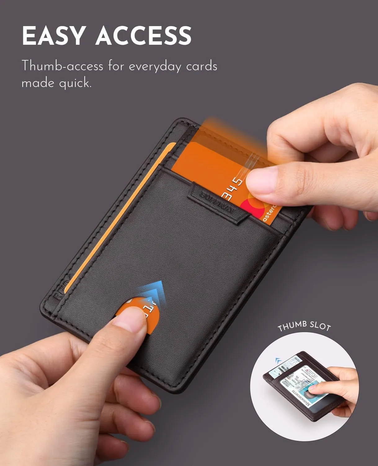 Buffway Slim Wallet for Men Women Minimalist Small Leather Front Pocket Wallets with RFID Blocking and Gifts Box - Bassa Chocolate