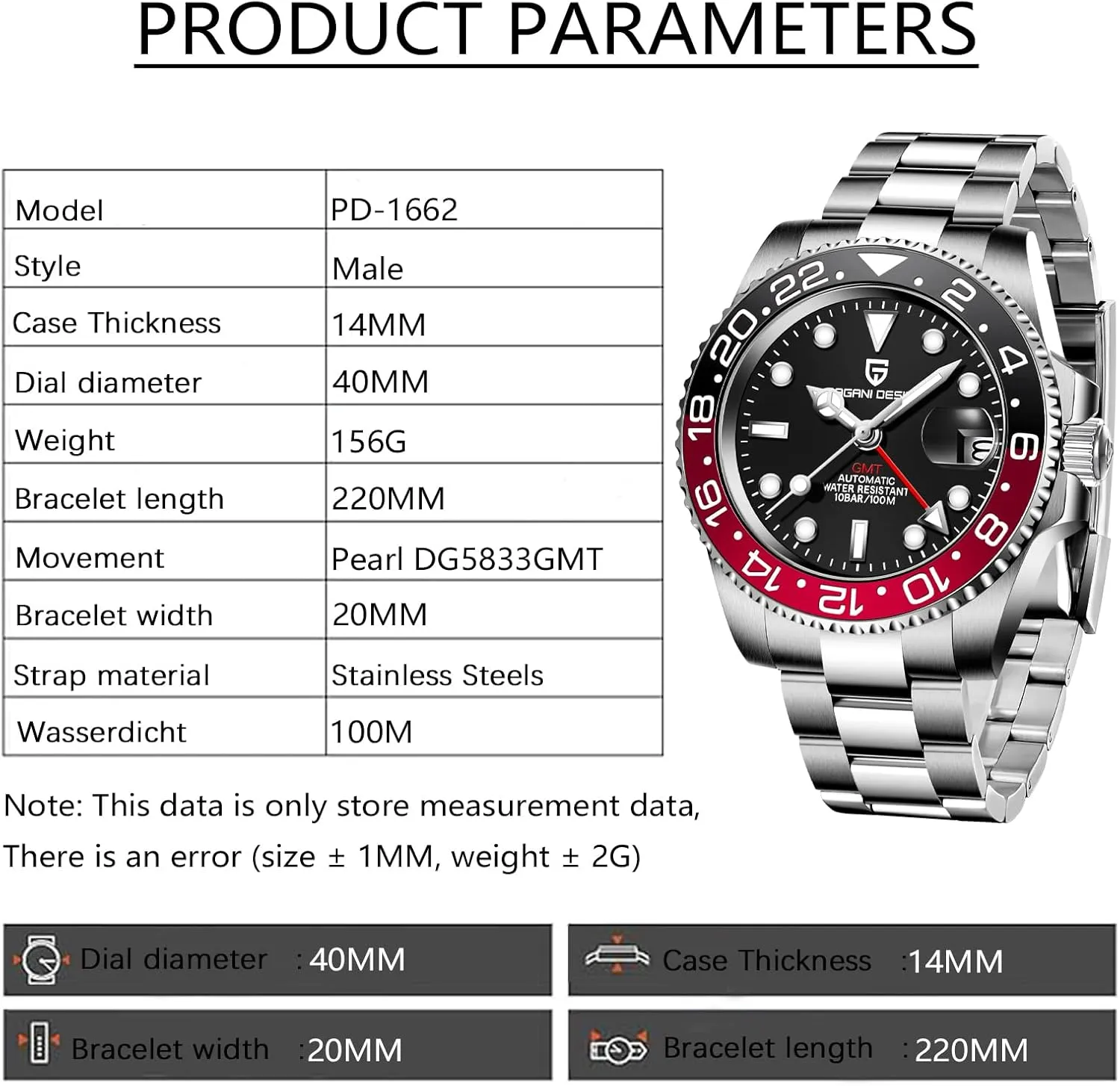 BY BENYAR Pagani Design Men GMT Automatic Watches-Fashion Stainless Steel Mechanical Watch-Sapphire Glass Lens Watch Men