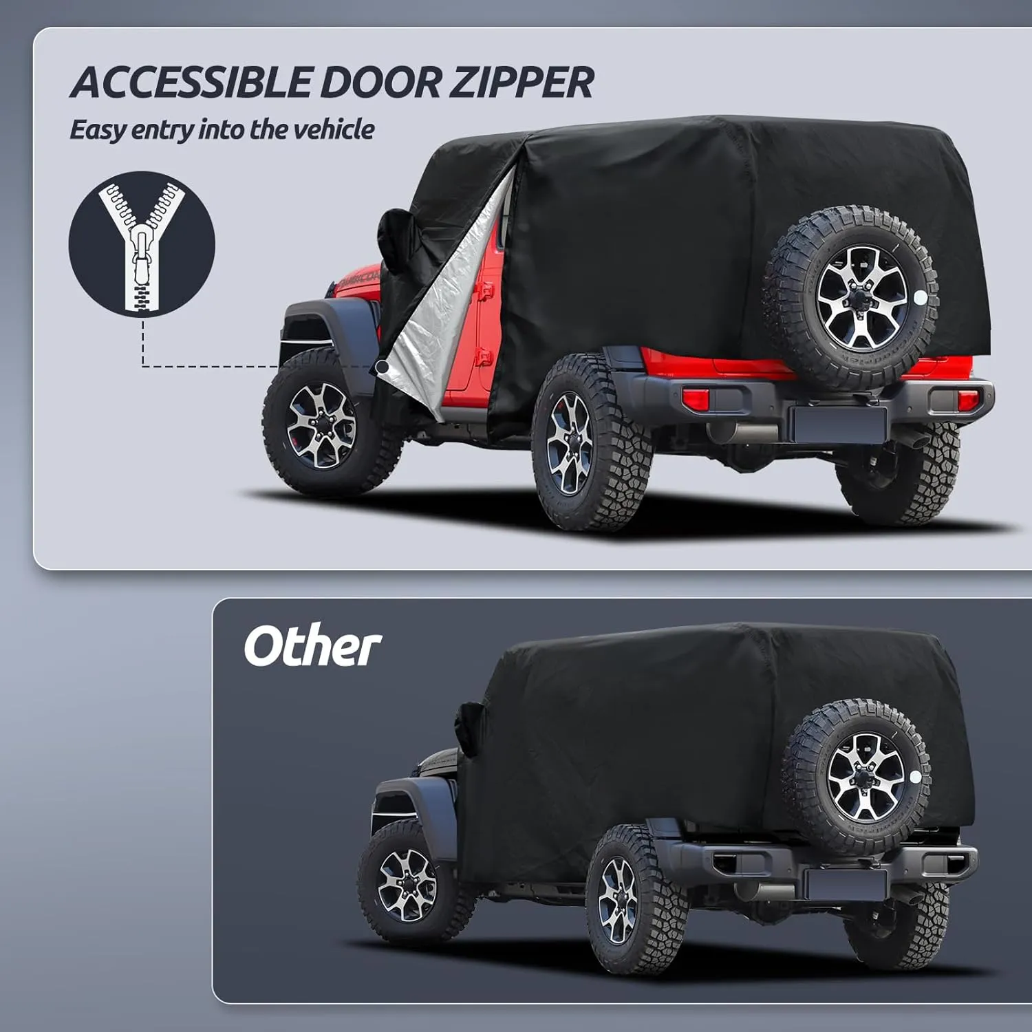 Cab Cover for Jeep Wrangler JK JL 4 Door 2007-2025 & Top Off, Jeep Wrangler Covers 4 Door Waterproof with Driver Door Zipper Windproof Straps All Weather Snow Rain UV Protection