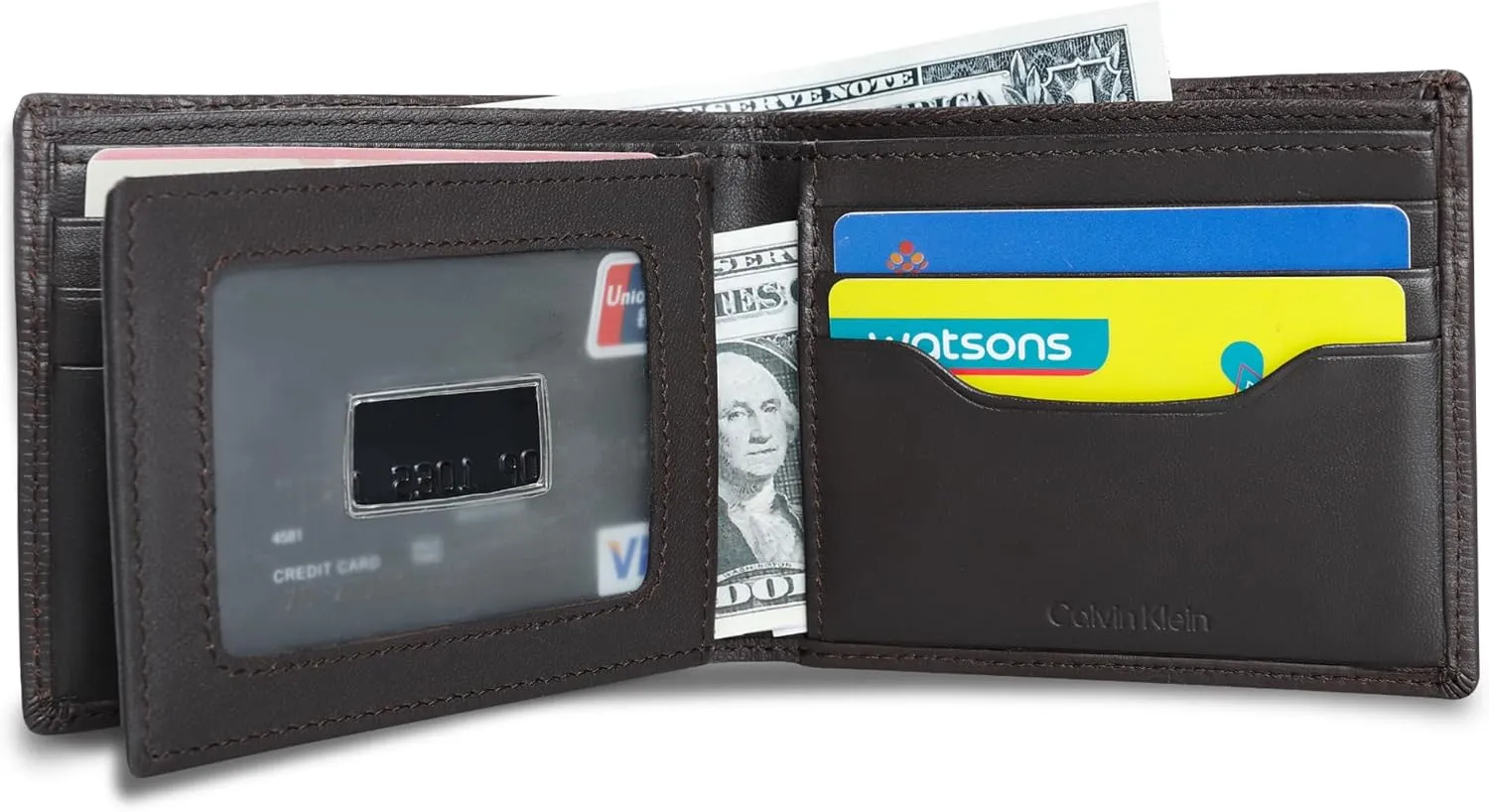 Calvin Klein Men's RFID Leather Minimalist Bifold Wallet with Multiple Card Slots and ID Window