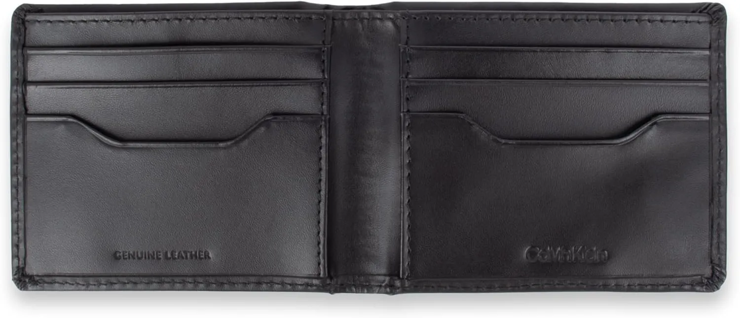 Calvin Klein Men's RFID Leather Minimalist Bifold Wallet with Multiple Card Slots and ID Window