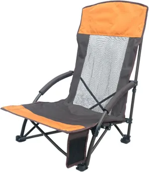 Camping Chair Ultralight Folding Low High Back Recliner with Side Pockets for Outdoor Lawn Travel Picnic-Orange