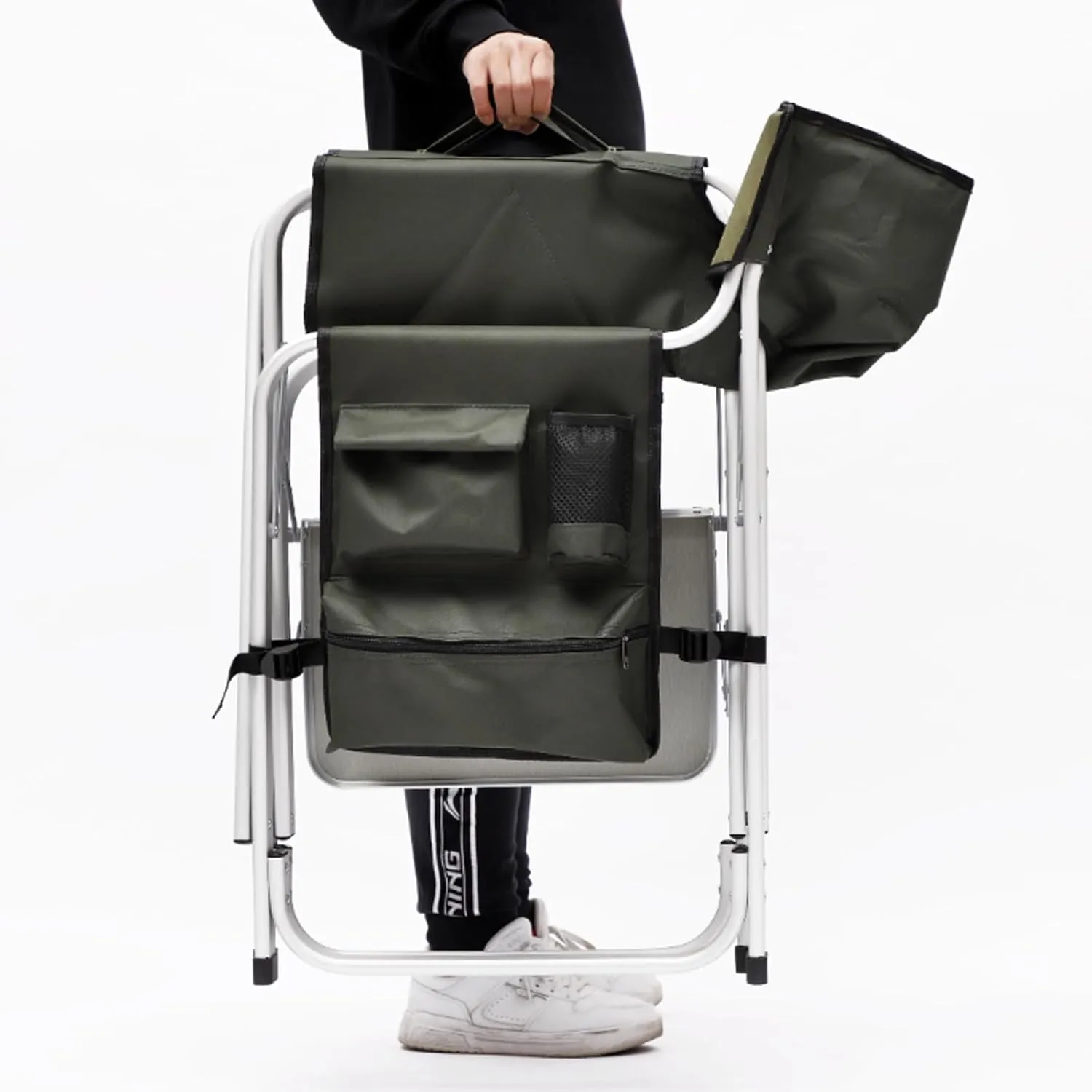 Camping Directors Chair, Heavy Duty,Oversized Portable Folding Chair with Side Table, Pocket for Beach, Fishing,Trip,Picnic,Lawn,Concert Outdoor Foldable Camp Chairs, Green
