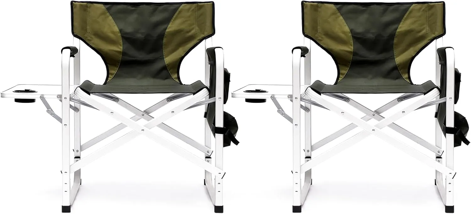 Camping Directors Chair, Heavy Duty,Oversized Portable Folding Chair with Side Table, Pocket for Beach, Fishing,Trip,Picnic,Lawn,Concert Outdoor Foldable Camp Chairs, Green