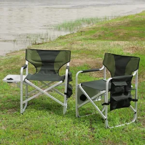 Camping Directors Chair, Heavy Duty,Oversized Portable Folding Chair with Side Table, Pocket for Beach, Fishing,Trip,Picnic,Lawn,Concert Outdoor Foldable Camp Chairs, Green