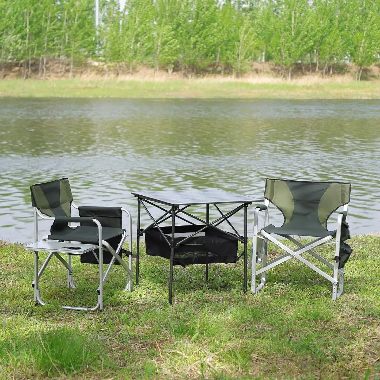 Camping Directors Chair, Heavy Duty,Oversized Portable Folding Chair with Side Table, Pocket for Beach, Fishing,Trip,Picnic,Lawn,Concert Outdoor Foldable Camp Chairs, Green
