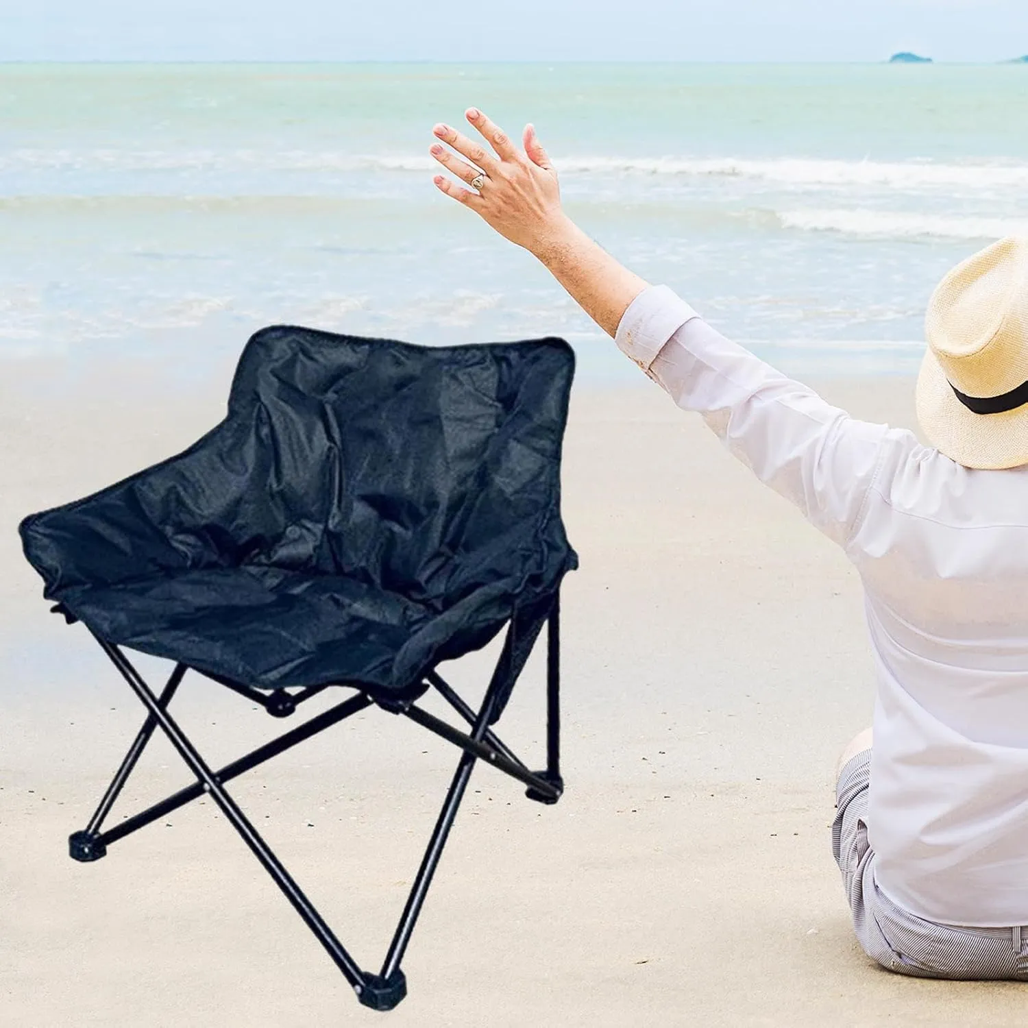 Camping Padded Chair Lounge Chair Moon Leisure Chair Folded Seat for Lawn Camping