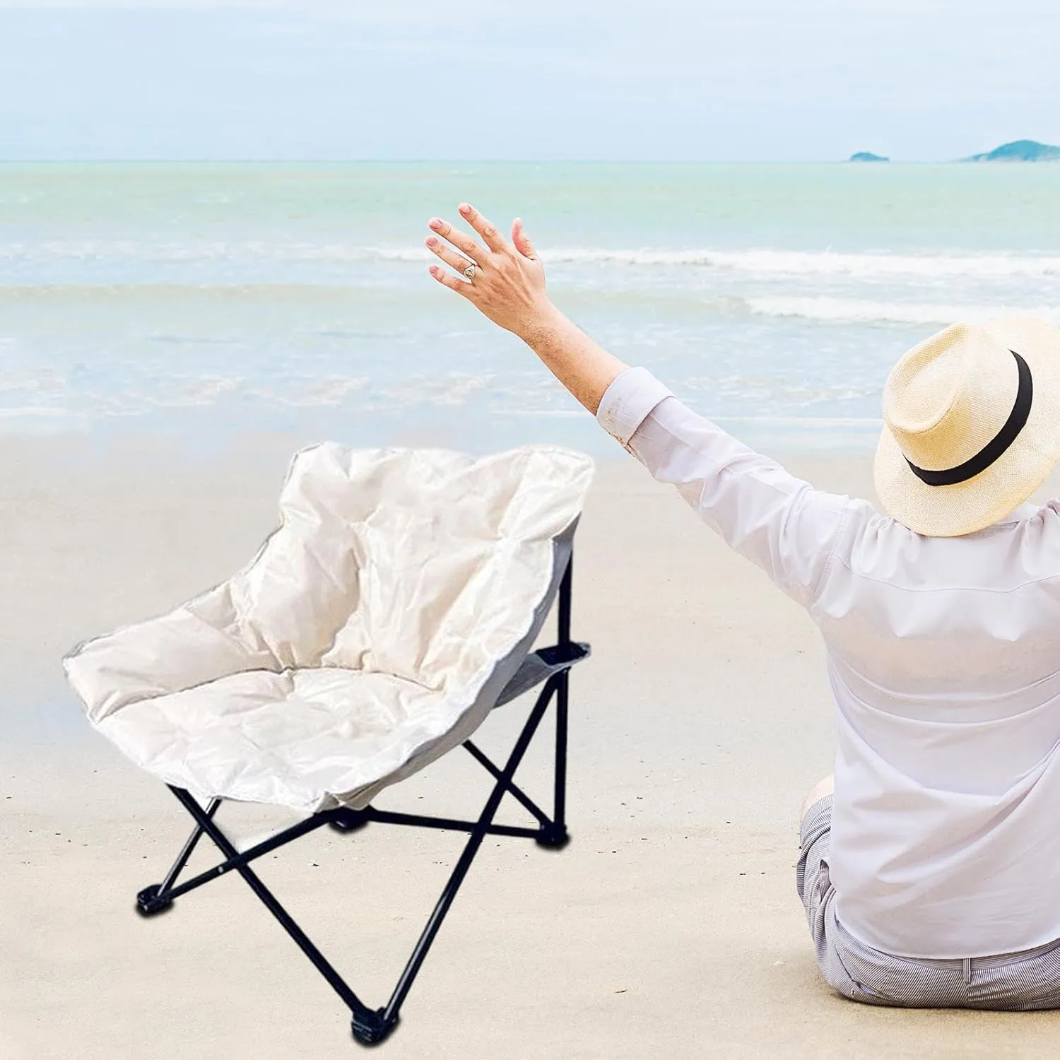 Camping Padded Chair Lounge Chair Moon Leisure Chair Folded Seat for Lawn Camping