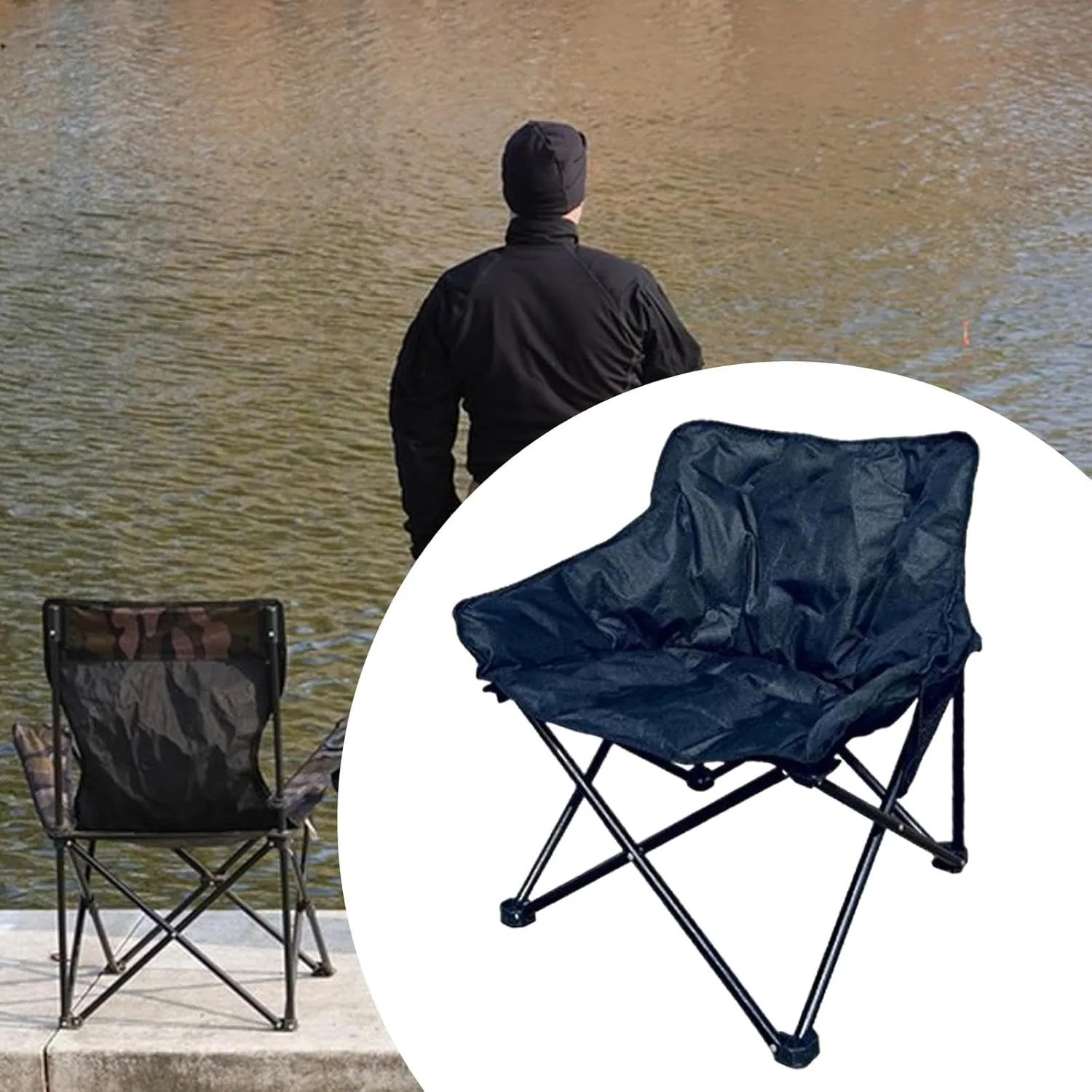 Camping Padded Chair Lounge Chair Moon Leisure Chair Folded Seat for Lawn Camping