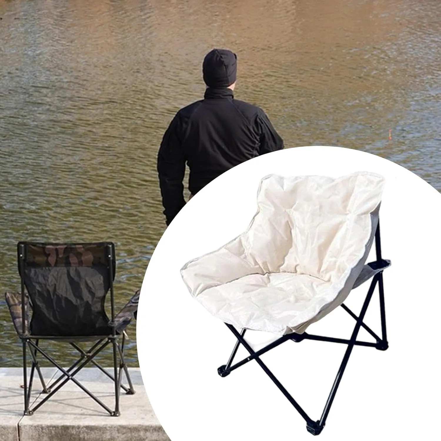 Camping Padded Chair Lounge Chair Moon Leisure Chair Folded Seat for Lawn Camping