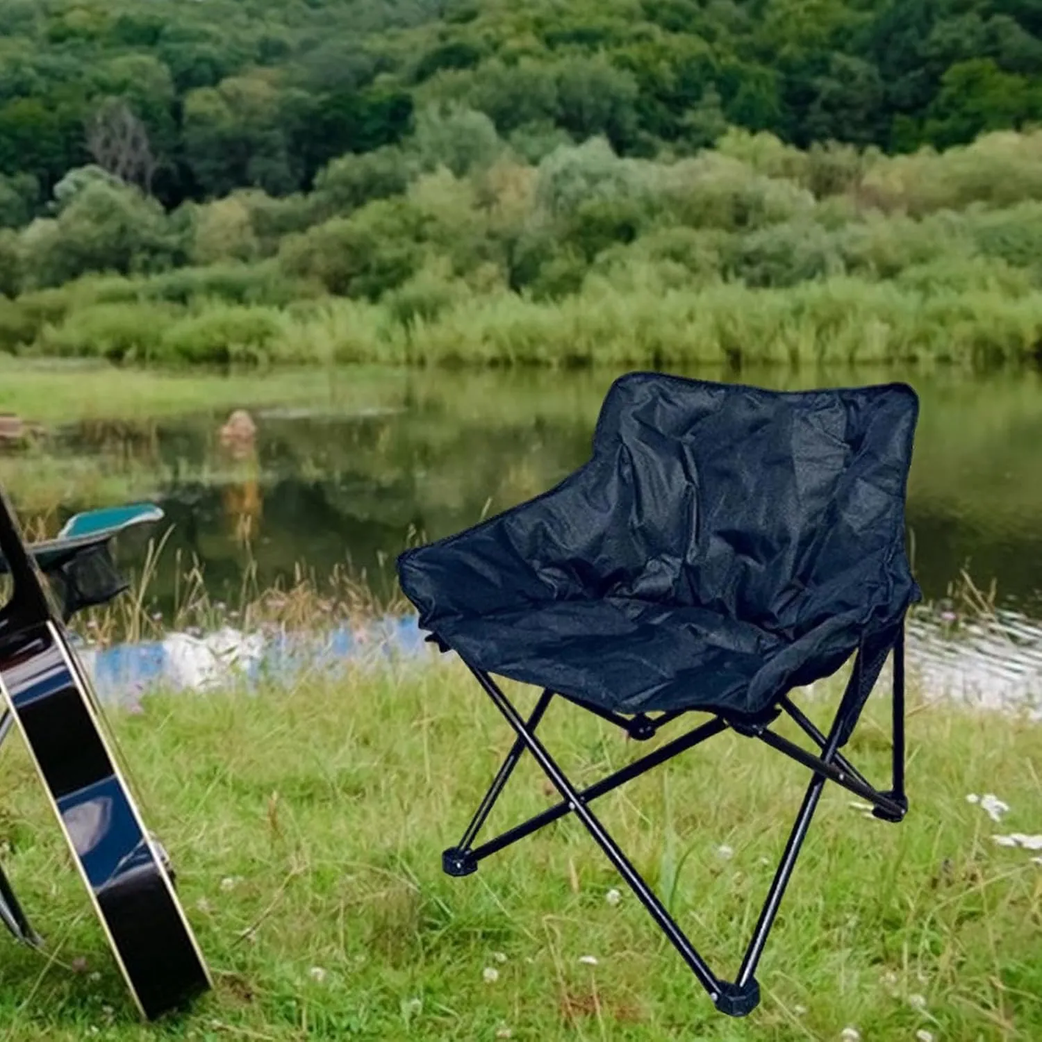 Camping Padded Chair Lounge Chair Moon Leisure Chair Folded Seat for Lawn Camping