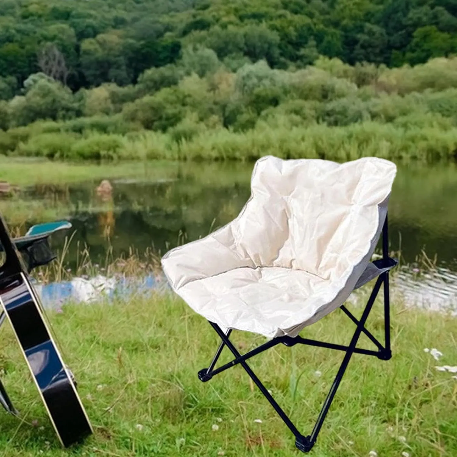 Camping Padded Chair Lounge Chair Moon Leisure Chair Folded Seat for Lawn Camping