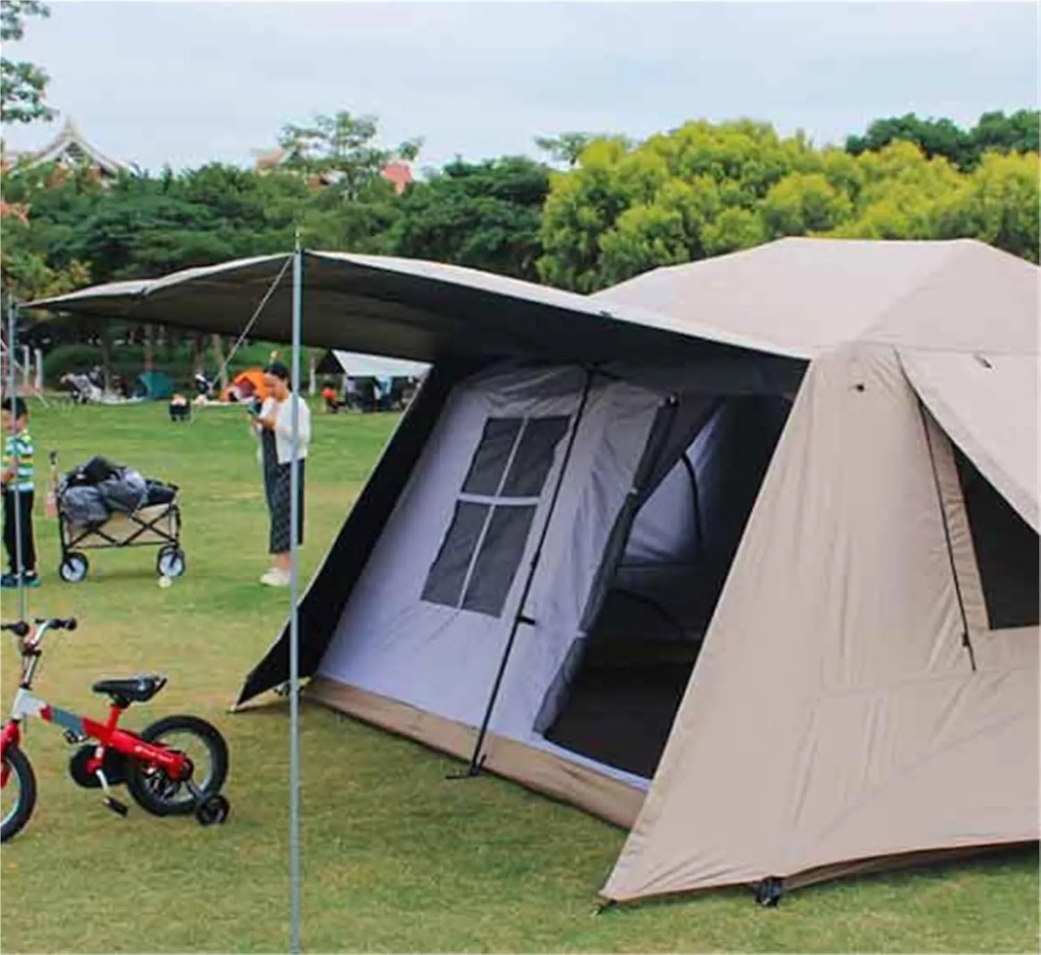 Camping Ridge Tent Outdoor Multi-Person Windproof and Rainproof Automatic Tent Camping Tent(Vinyl_Large)