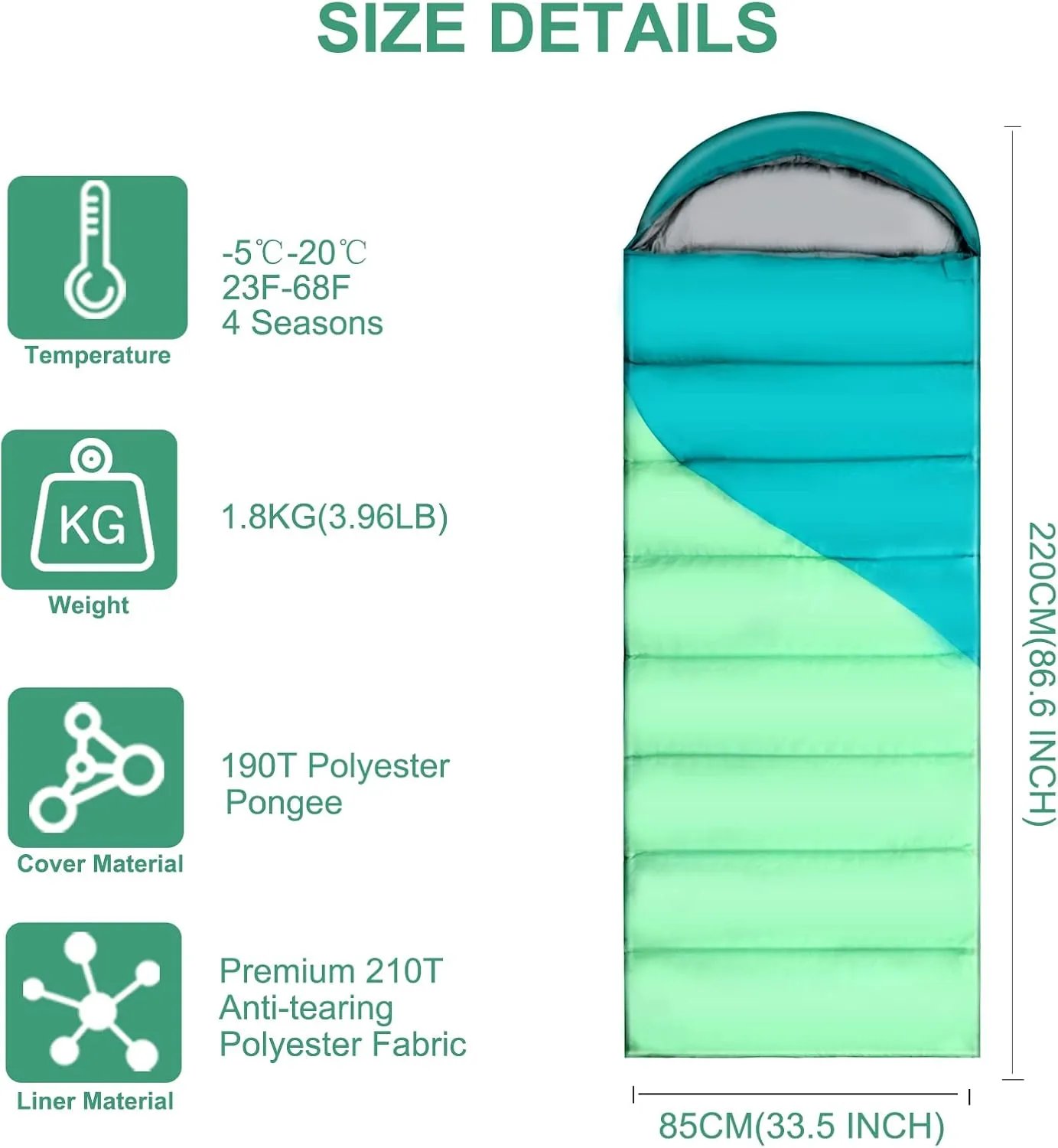 Camping Sleeping Bags for Adults Kids - 3-4 Seasons Warm & Cold Weather Backpacking Hiking XL Size Roomy Camping Gear Equipment for Couples Outdoor Car Family Travelling - Lightweight & Waterproof