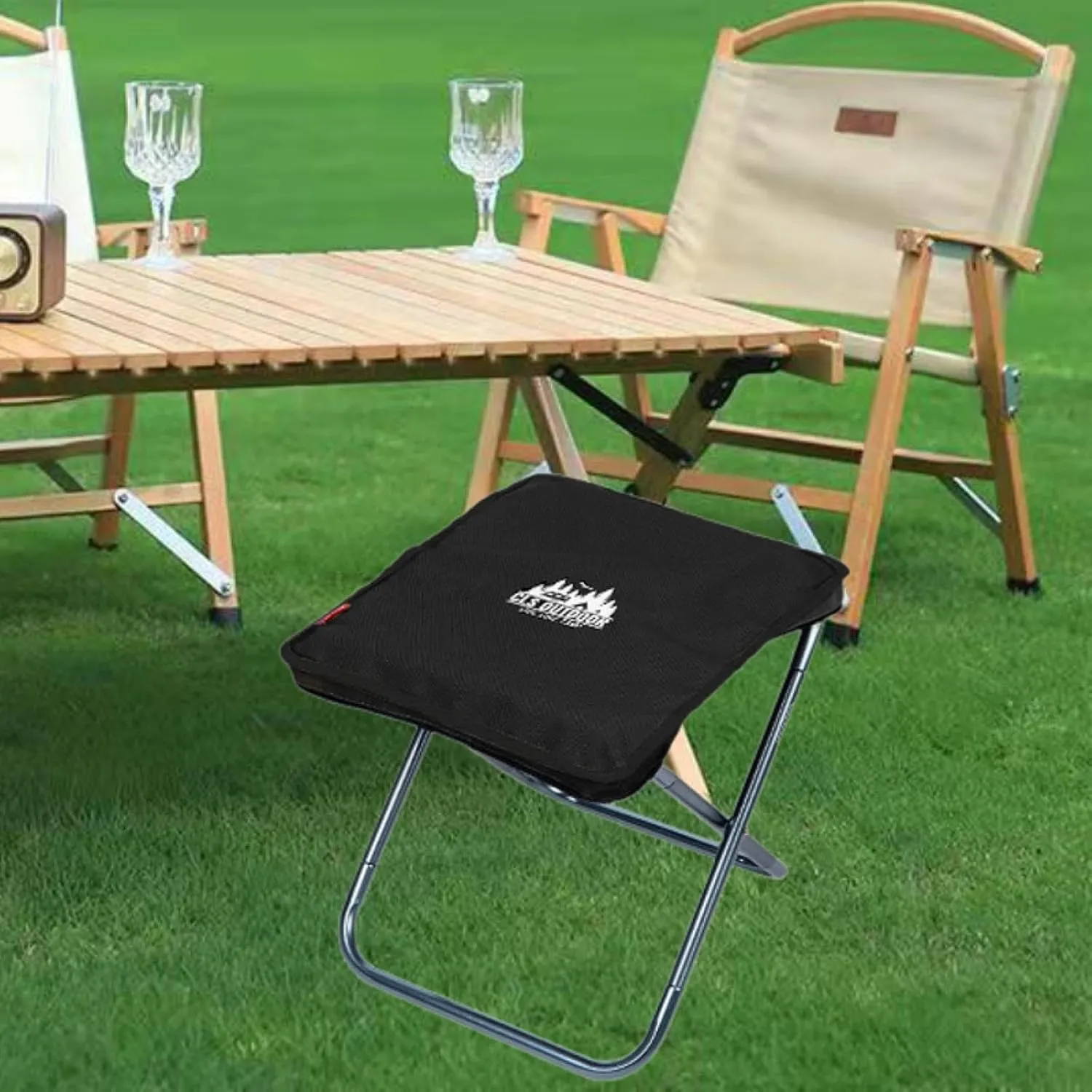 Camping Stool Fishing Stool Lightweight Portable Chair Mini Folding Stool Small Folding Chair for Concert Traveling Gardening, Black