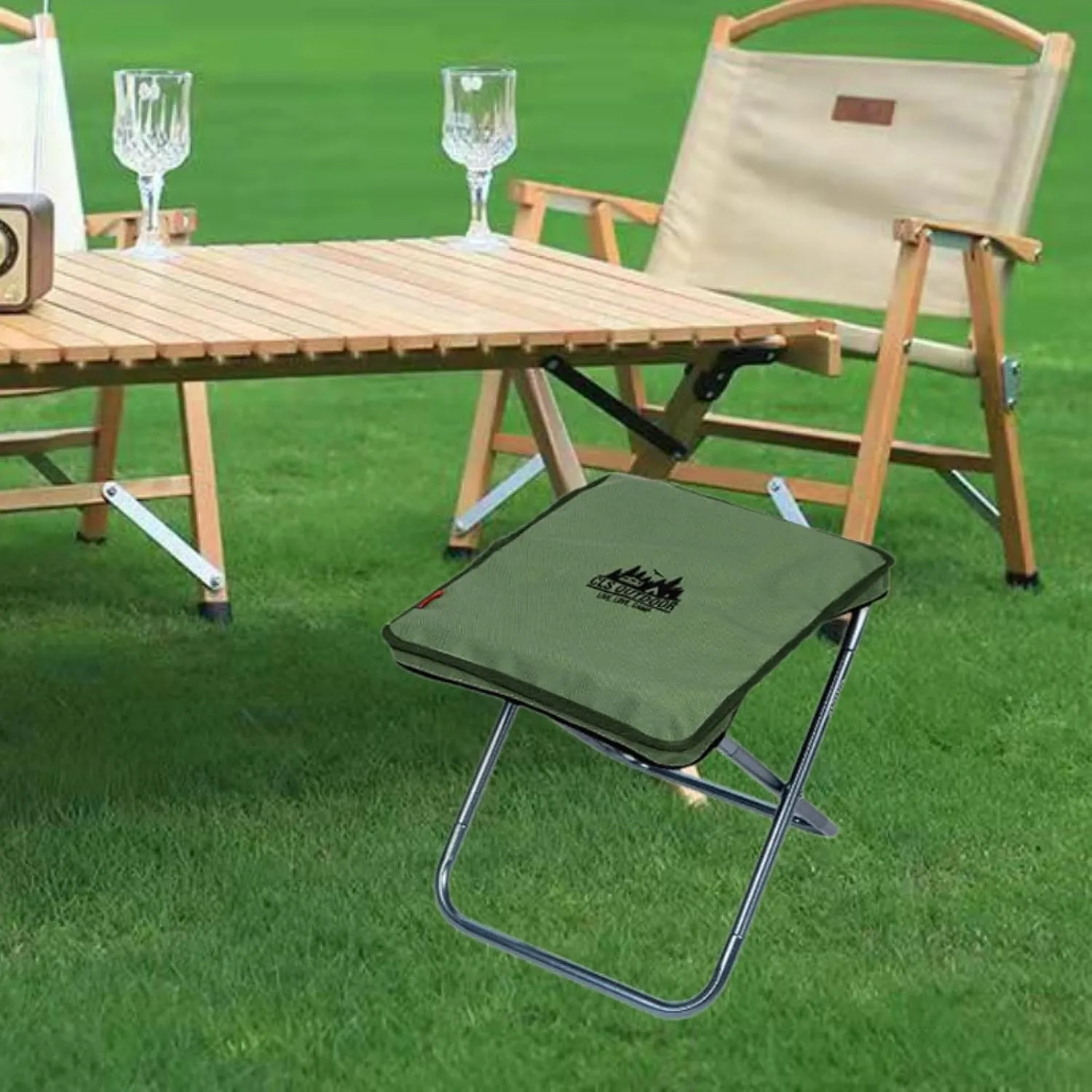Camping Stool Fishing Stool Lightweight Portable Chair Mini Folding Stool Small Folding Chair for Concert Traveling Gardening, Green
