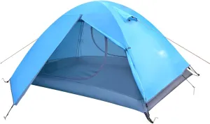 Camping Tents, Backpacking Tent 2 Person Aluminum Pole Lightweight Camping Tent Double Layer Portable Handbag for Hiking Travelling (Color : Blue)