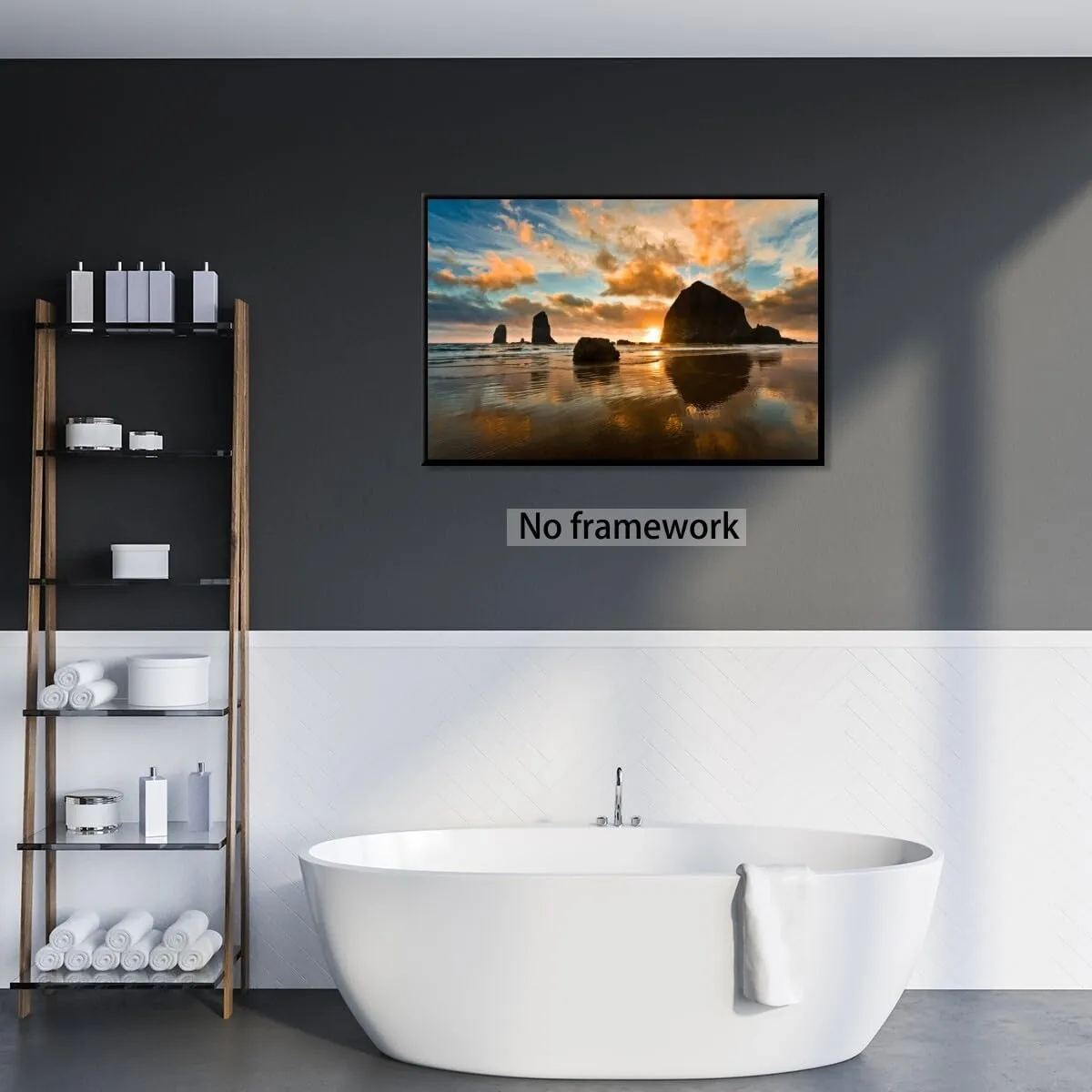 Cannon Beach Oregon Coast Haystack Rock Oregon At Sunset Poster Canvas Art HD Picture Print for Modern Living Room Family Bedroom Wall Art Home Decor Unframed30x20inch