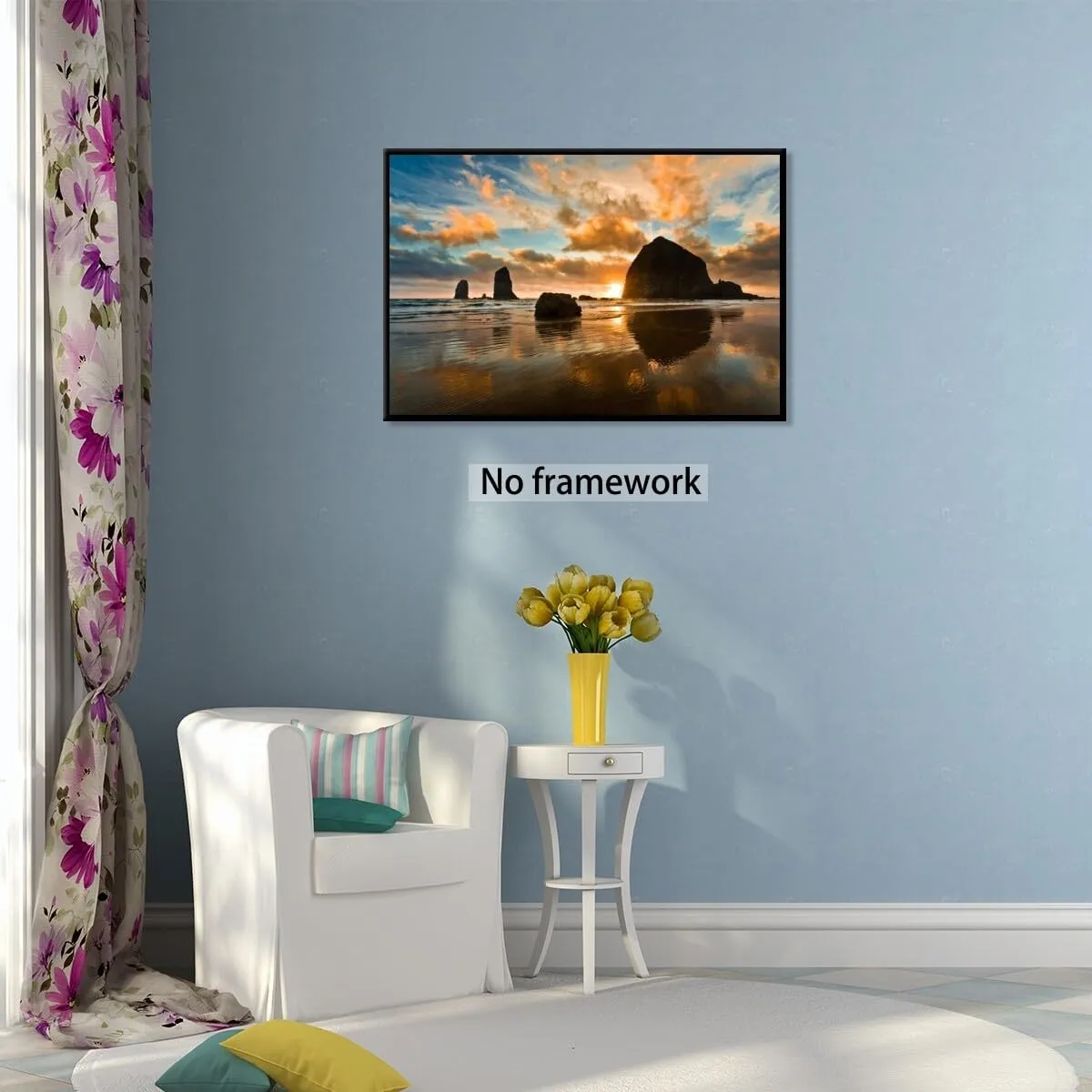 Cannon Beach Oregon Coast Haystack Rock Oregon At Sunset Poster Canvas Art HD Picture Print for Modern Living Room Family Bedroom Wall Art Home Decor Unframed30x20inch