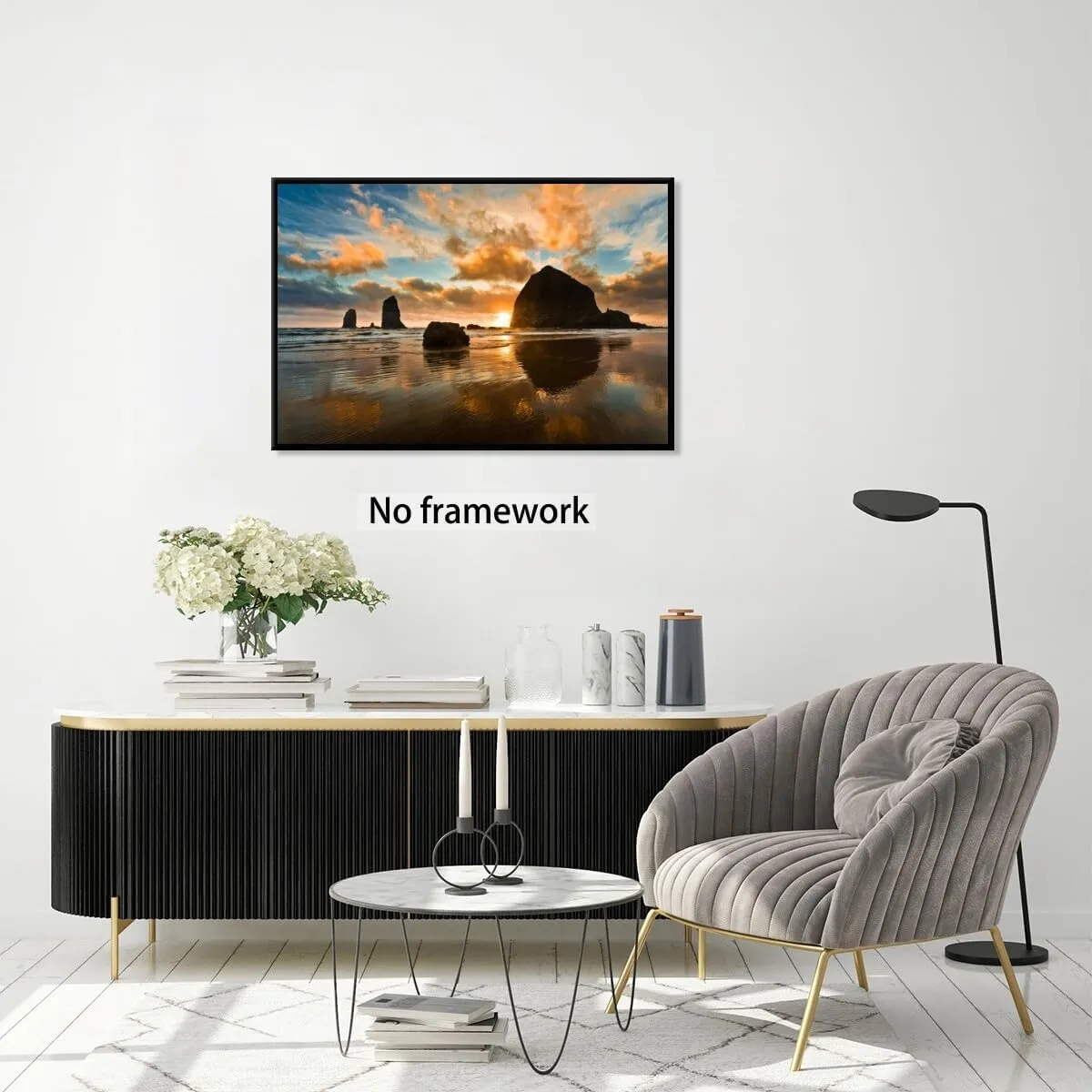 Cannon Beach Oregon Coast Haystack Rock Oregon At Sunset Poster Canvas Art HD Picture Print for Modern Living Room Family Bedroom Wall Art Home Decor Unframed30x20inch