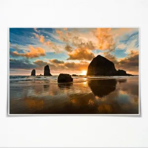 Cannon Beach Oregon Coast Haystack Rock Oregon At Sunset Poster Canvas Art HD Picture Print for Modern Living Room Family Bedroom Wall Art Home Decor Unframed30x20inch