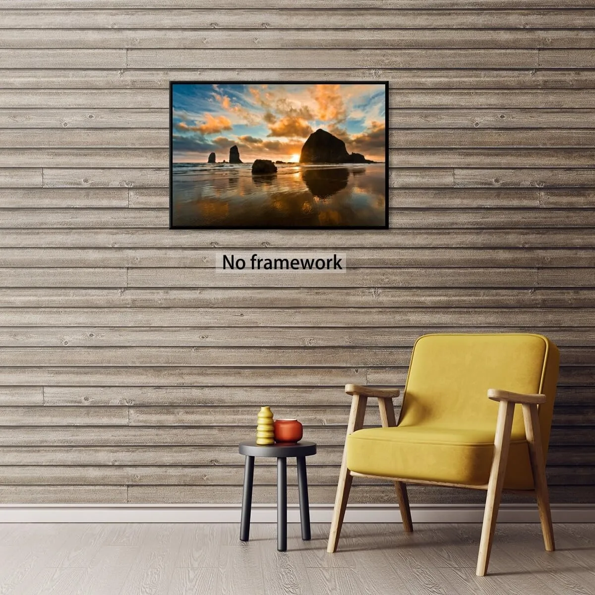 Cannon Beach Oregon Coast Haystack Rock Oregon At Sunset Poster Canvas Art HD Picture Print for Modern Living Room Family Bedroom Wall Art Home Decor Unframed30x20inch