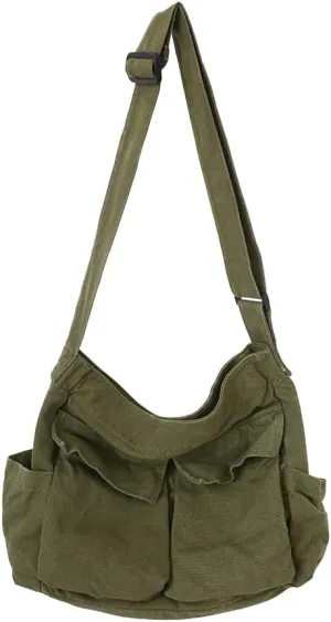 Canvas Shoulder Bag Large Hobo Crossbody Bag with Multiple Pockets Canvas Messenger Tote Bag for Women and Men