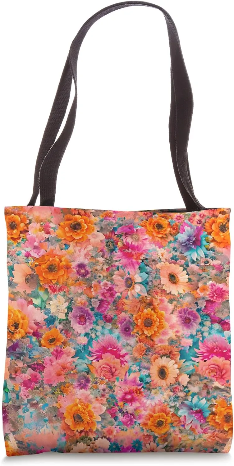 Canvas Tote Bag Blossom Cascade Pattern Vivid Bouquet Funny Tote Bag