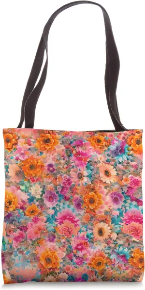 Canvas Tote Bag Blossom Cascade Pattern Vivid Bouquet Funny Tote Bag