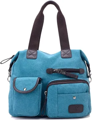 Canvas Tote Bag for Women Multi-pockets Crossbody Purse Roomy Shoulder Handbag Top Handle Satchel Purse Messenger Bag