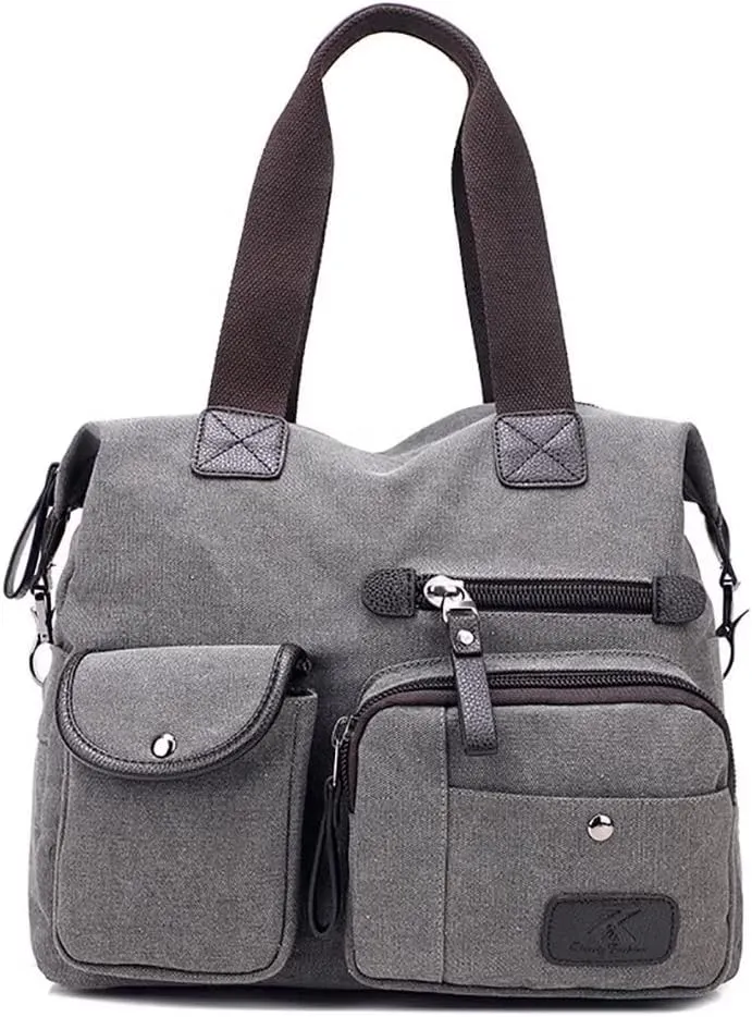 Canvas Tote Bag for Women Multi-pockets Crossbody Purse Roomy Shoulder Handbag Top Handle Satchel Purse Messenger Bag