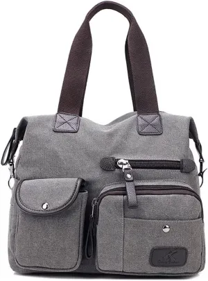 Canvas Tote Bag for Women Multi-pockets Crossbody Purse Roomy Shoulder Handbag Top Handle Satchel Purse Messenger Bag