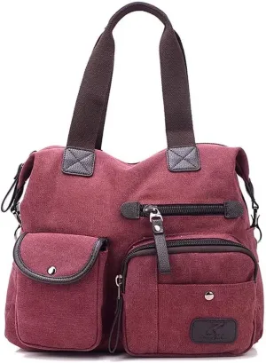 Canvas Tote Bag for Women Multi-pockets Crossbody Purse Roomy Shoulder Handbag Top Handle Satchel Purse Messenger Bag