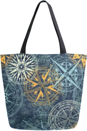 Canvas Tote Bag Summer Grunge Women Shoulder Bag Retro Nautical Reusable Grocery Bags Large Handbag Travel Shopping Bag for School Nursing Gift Outdoors