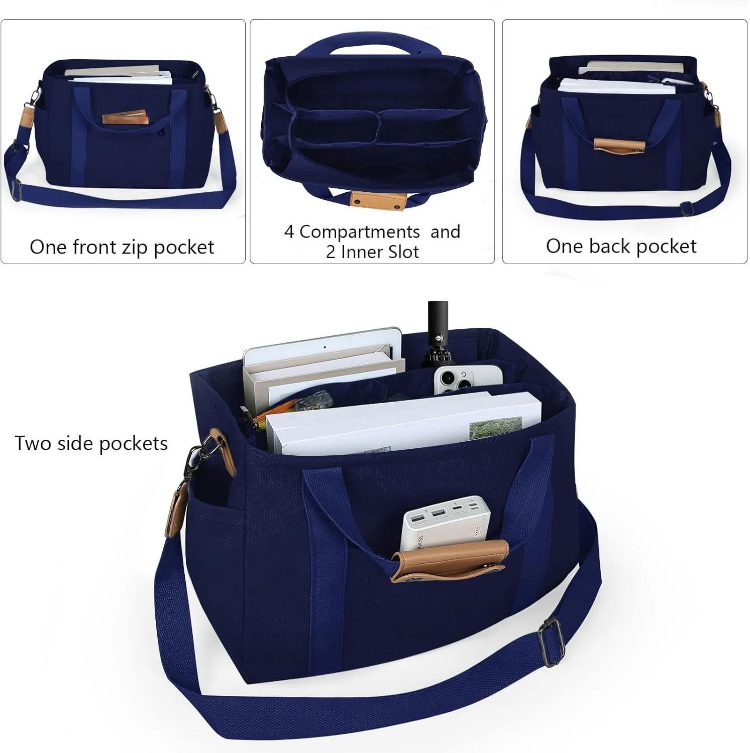 Canvas Tote Bag with Multiple Pockets for Women, Cute Crossbody Shoulder Bag Casual Hobo Messenger Purse Handbag