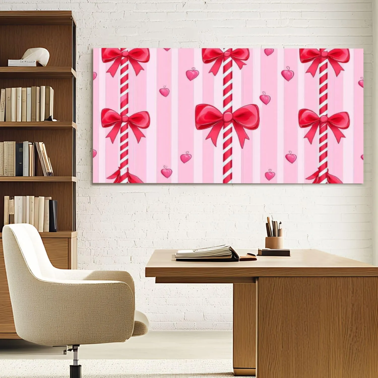 Canvas Wall Art Prints Christmas cute red bow Seamless coquette pattern peppermint sticks for Large Framed Wall Art Painting Artwork Poster Hanging Home Decor for Living Room Office Bathroom 30"x60"