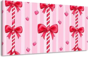 Canvas Wall Art Prints Christmas cute red bow Seamless coquette pattern peppermint sticks for Large Framed Wall Art Painting Artwork Poster Hanging Home Decor for Living Room Office Bathroom 30"x60"