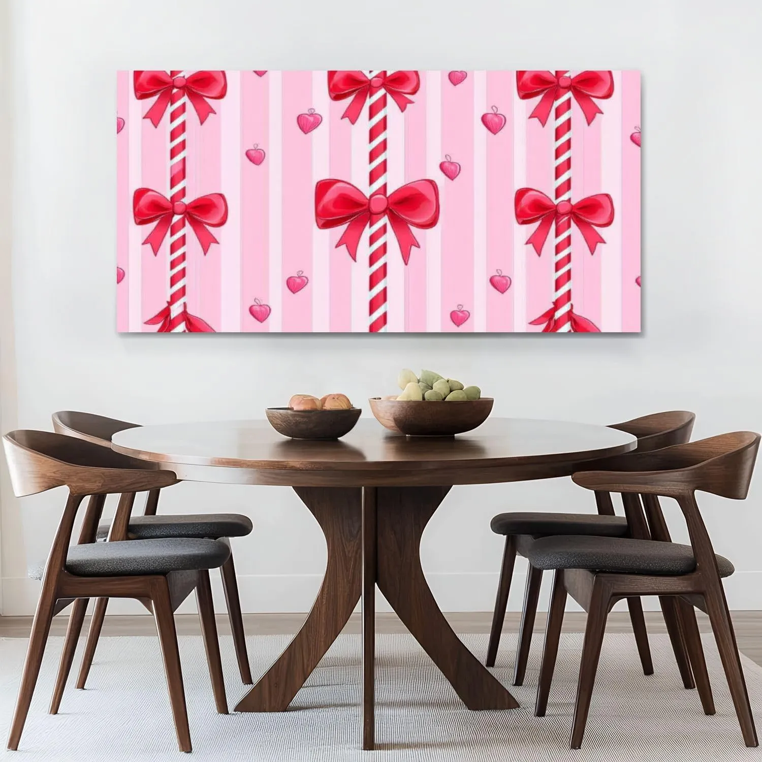 Canvas Wall Art Prints Christmas cute red bow Seamless coquette pattern peppermint sticks for Large Framed Wall Art Painting Artwork Poster Hanging Home Decor for Living Room Office Bathroom 30"x60"