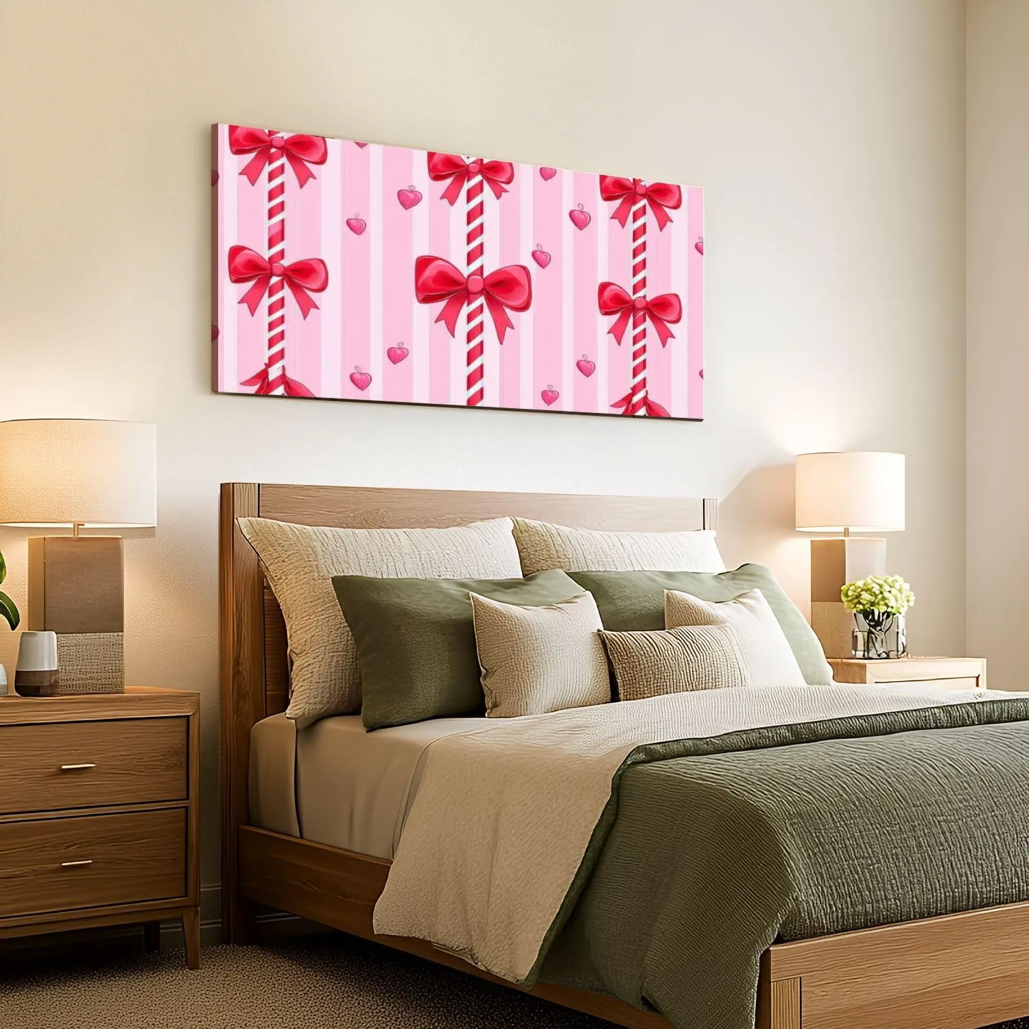 Canvas Wall Art Prints Christmas cute red bow Seamless coquette pattern peppermint sticks for Large Framed Wall Art Painting Artwork Poster Hanging Home Decor for Living Room Office Bathroom 30"x60"